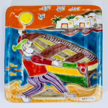 Squared Plate Fisherman de simone pottery 24x24 DS 03 Squared Plate Fisherman de simone pottery 24x24 DS 03